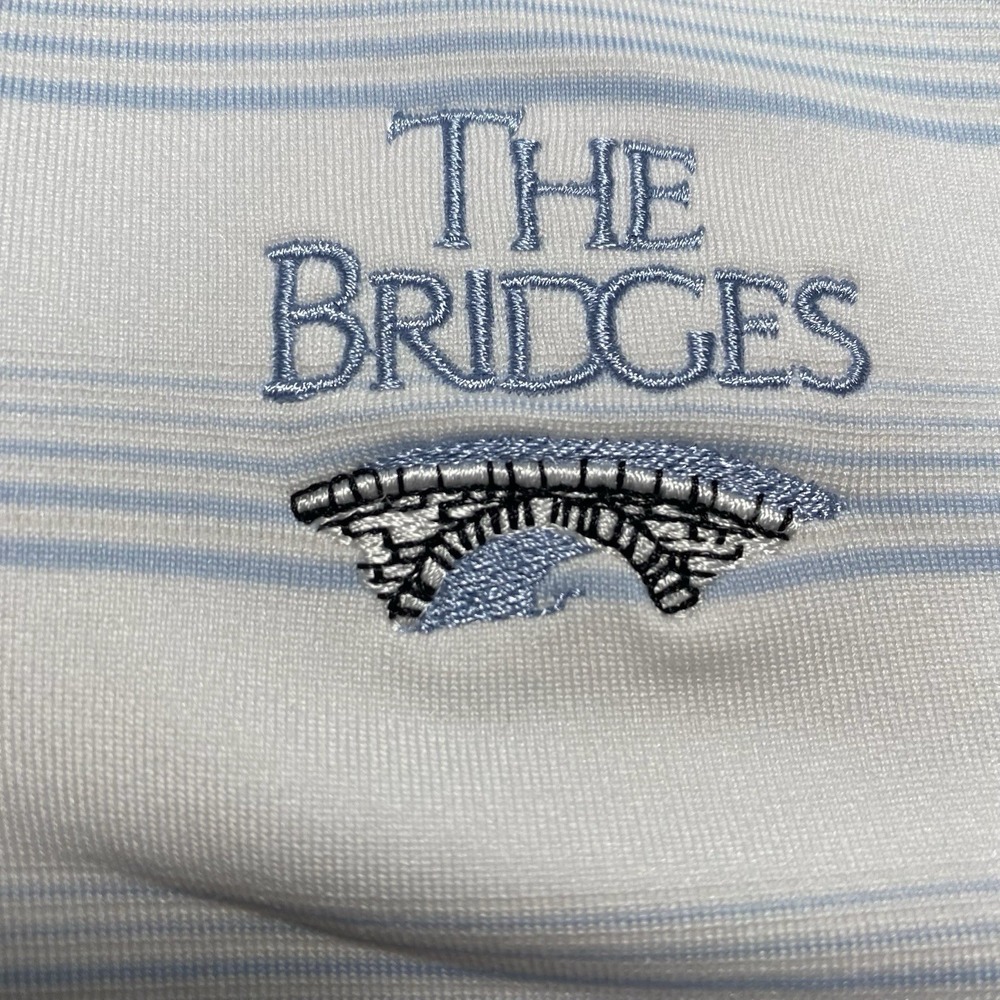 The Bridges Straight Down Golf Polo L Mens White Light Blue Stripe Performance - Picture 8 of 11